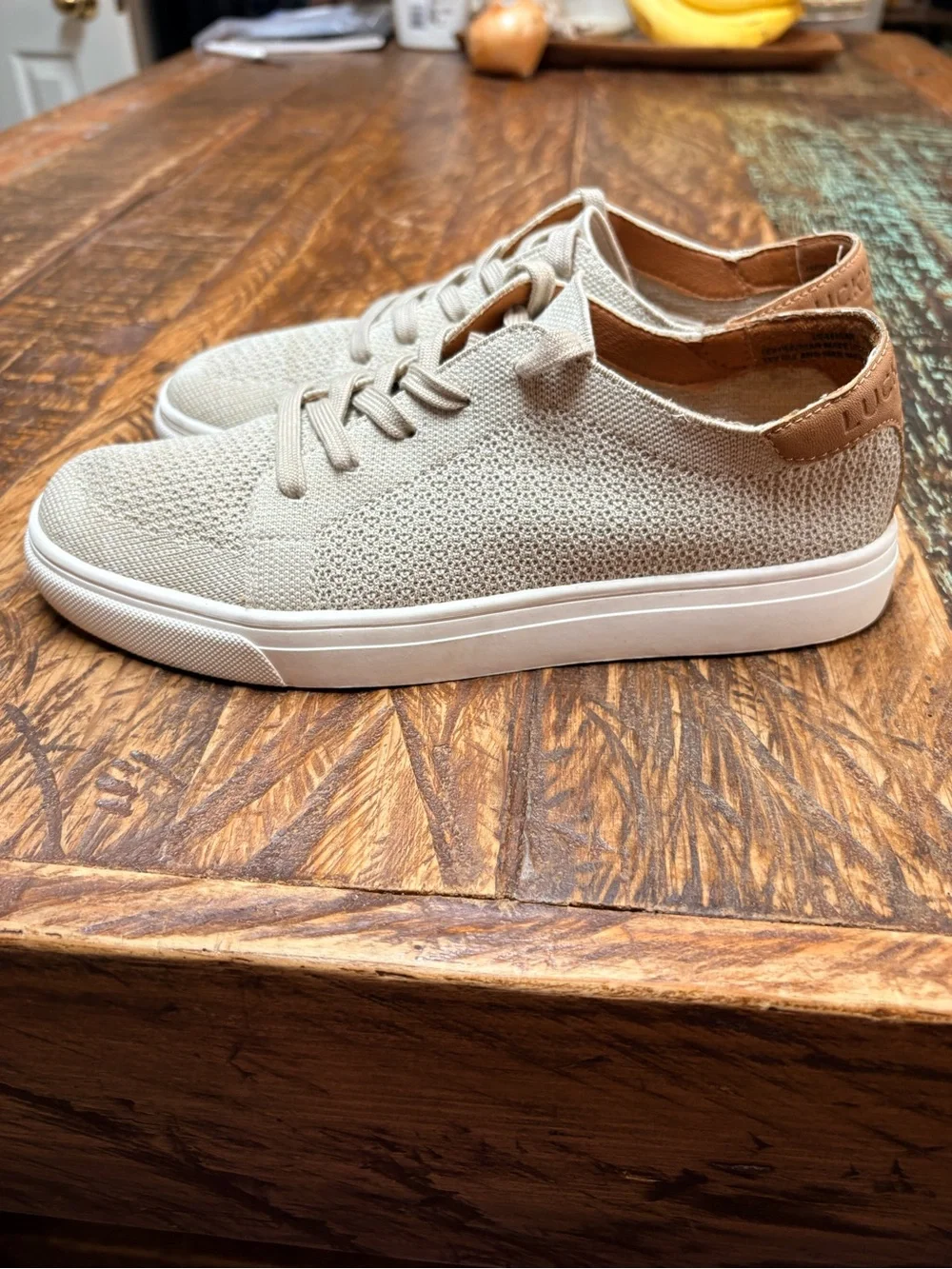 Lucky Brand Leighan Knit Mesh Lace-Up Comfortable Sneakers Neutral Beige Size 7